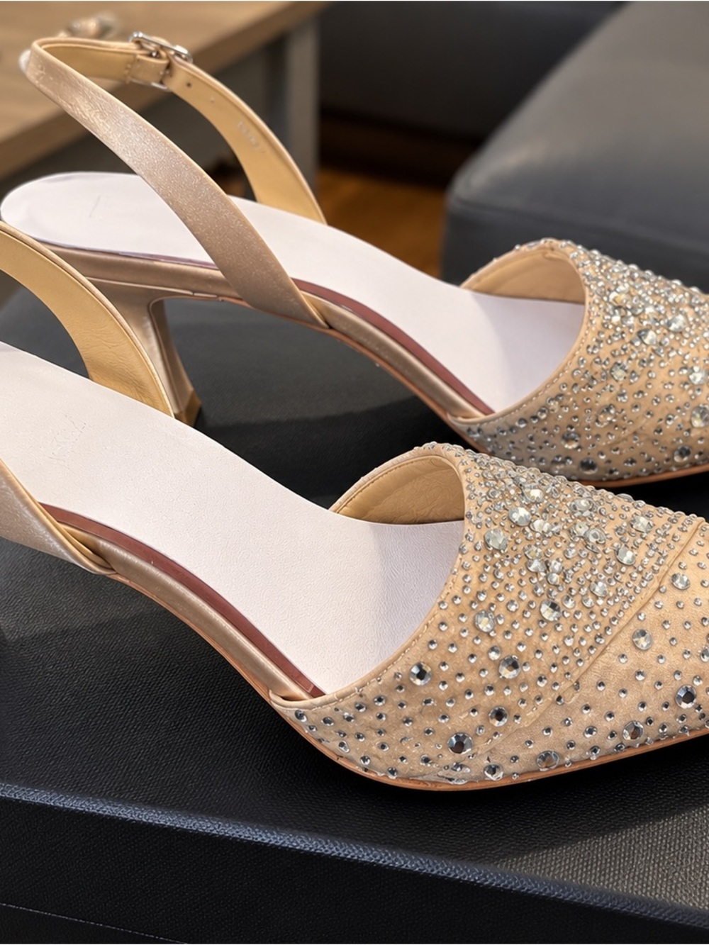 Badgley Mischka Nude Champagne Crystal-Embellished Slingback Heels